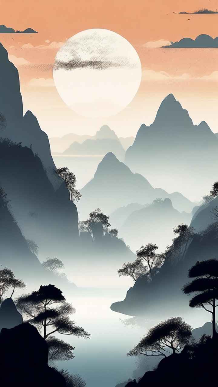 国潮山水插画风景图 61