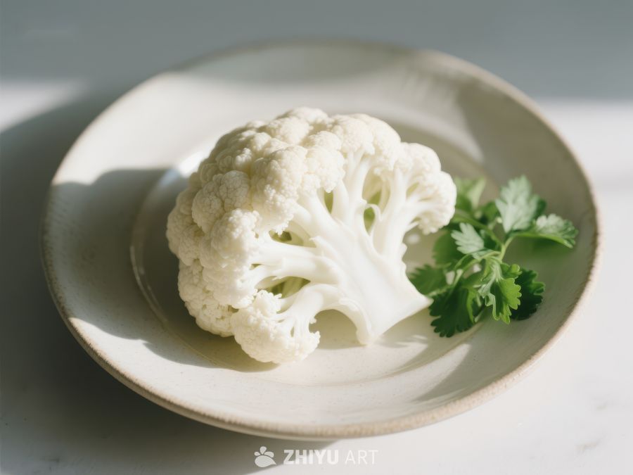 新鲜花椰菜配香菜置于盘中 431