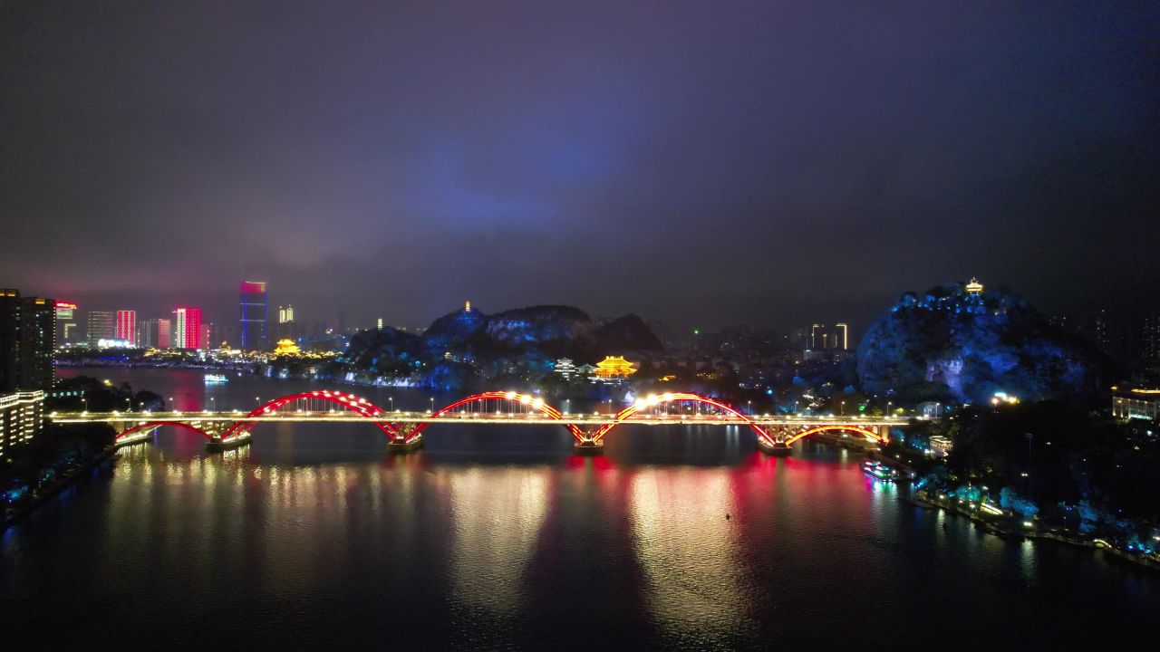 广西柳州柳江夜景文惠桥夜景灯光