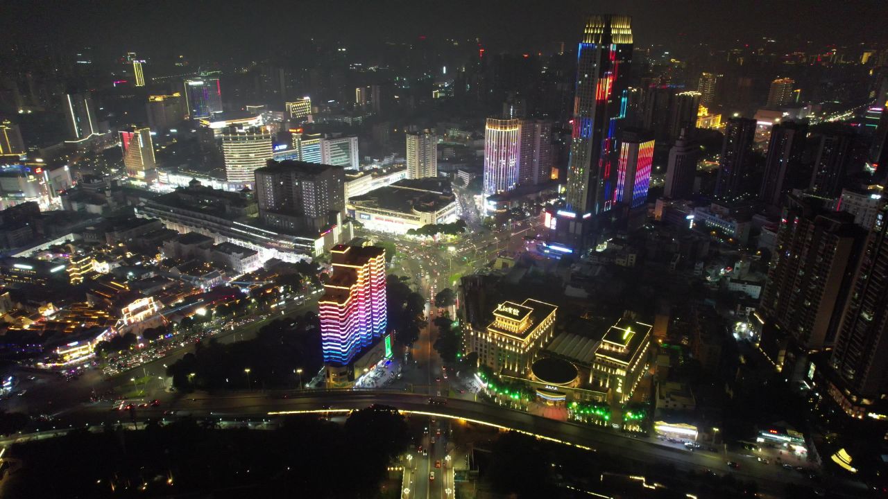 广西南宁城市夜景灯光交通航拍