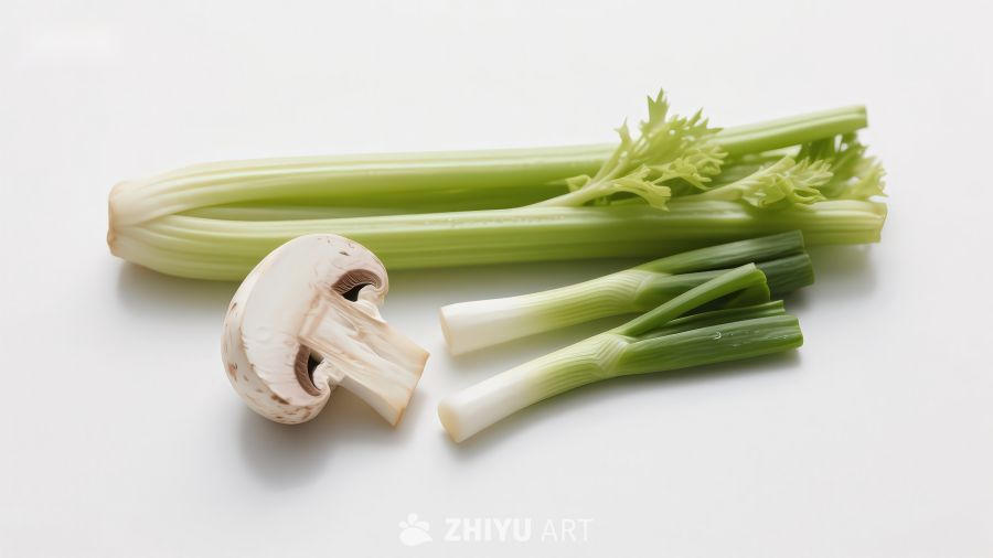 芹菜香菇与葱段静物