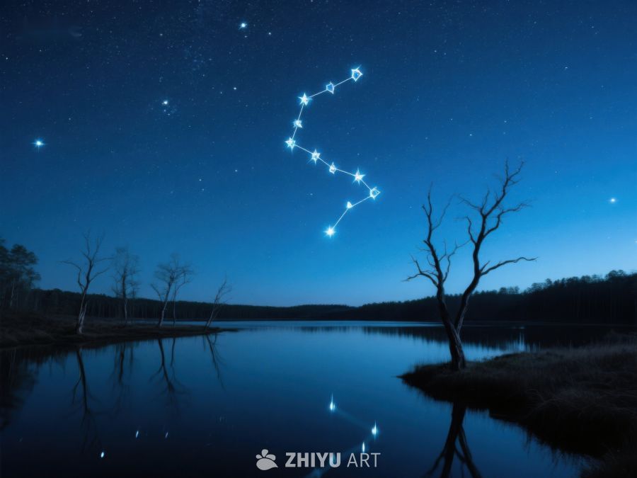夜空下的星座与枯树倒影 384