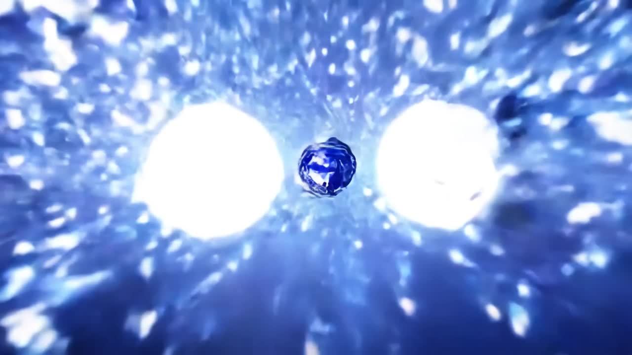 在一个广阔而空灵的空间中，一个发光的球体悬浮着，发
