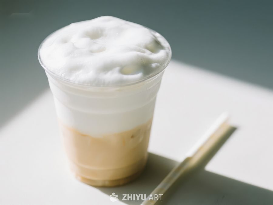 冰咖啡特写，泡沫丰富