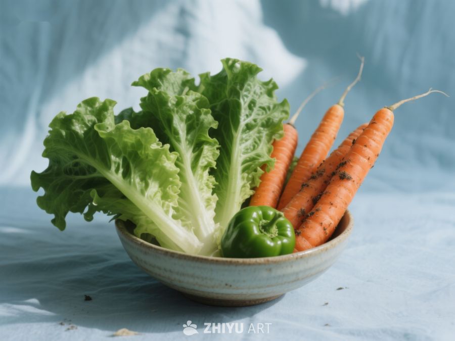 新鲜蔬菜组合：生菜、胡萝卜与青椒 325