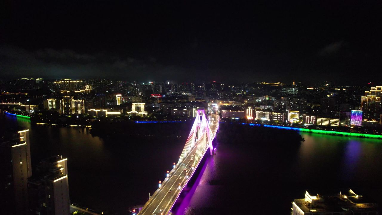 江西赣州章水两岸夜景灯光航拍