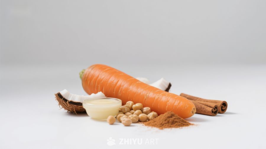 胡萝卜与香料的静物组合