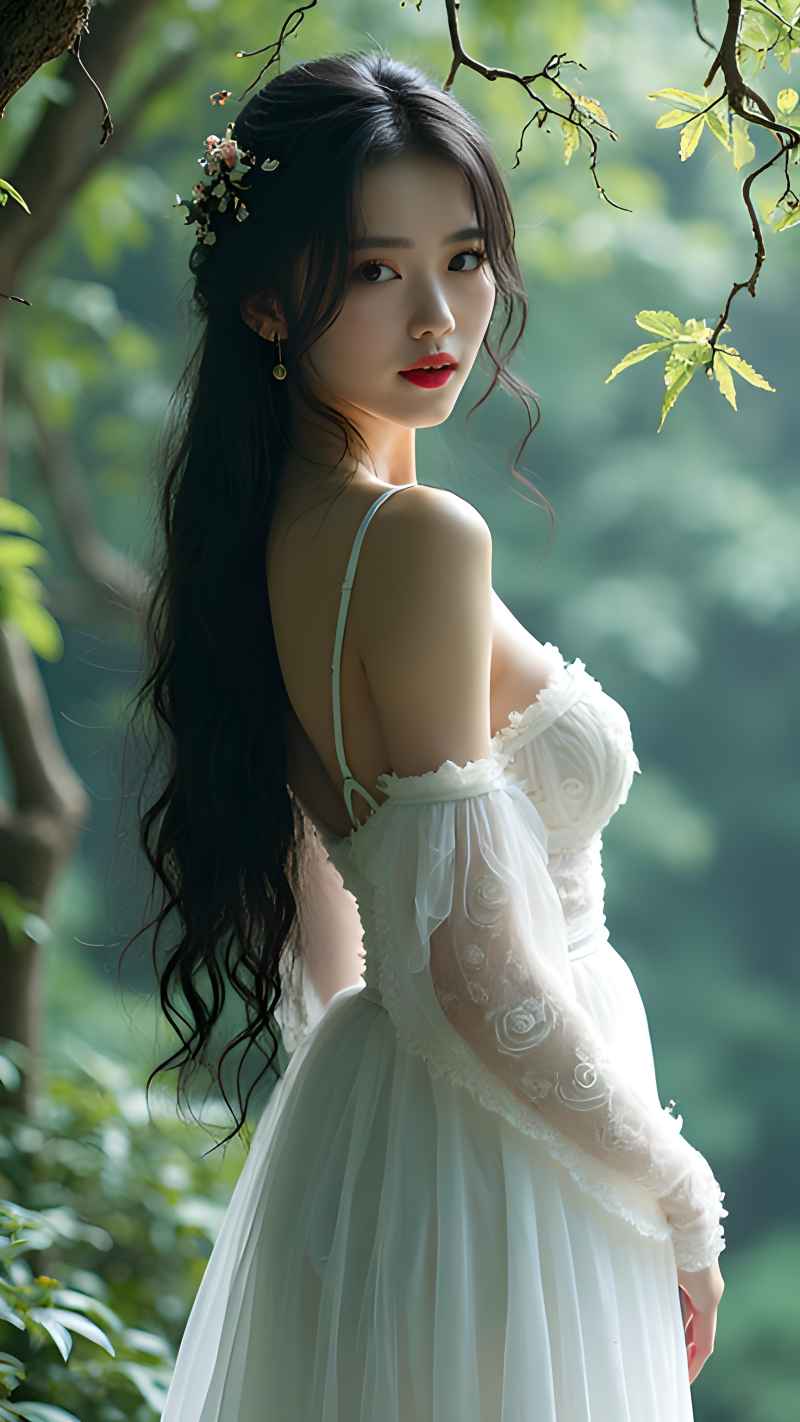 森林户外白色系列性感美女造型 48