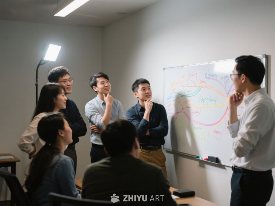 团队成员围绕白板进行讨论 433