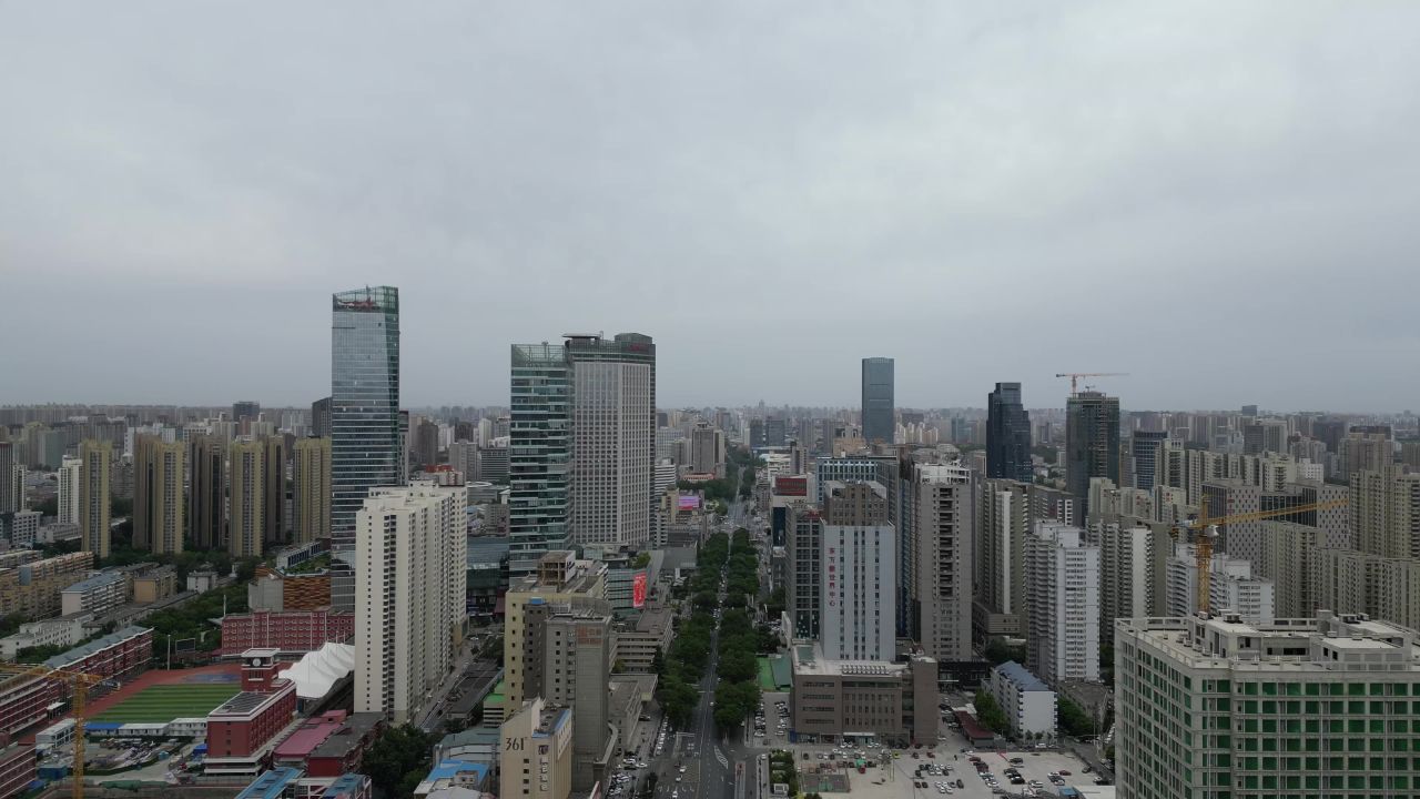  航拍石家庄中山路商业大楼