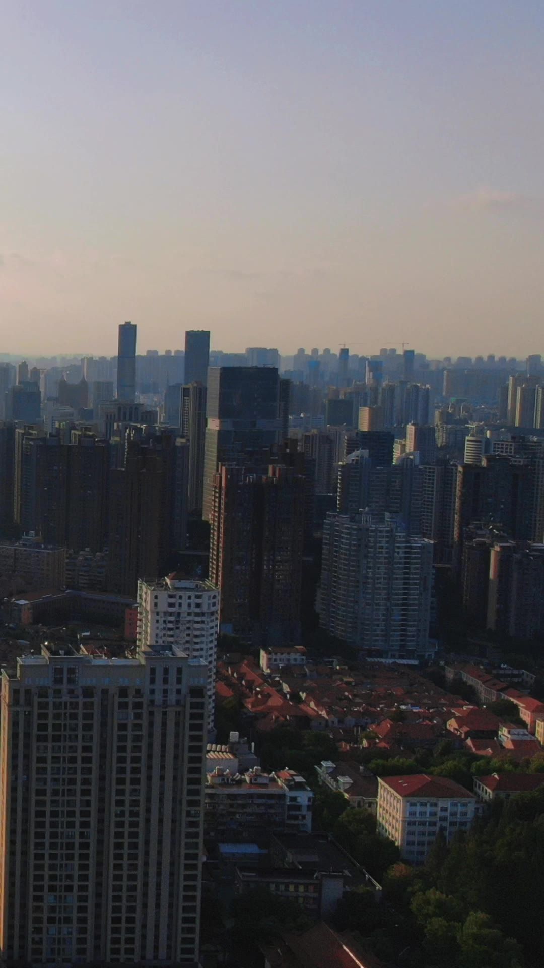 城市航拍武汉城市高楼建筑