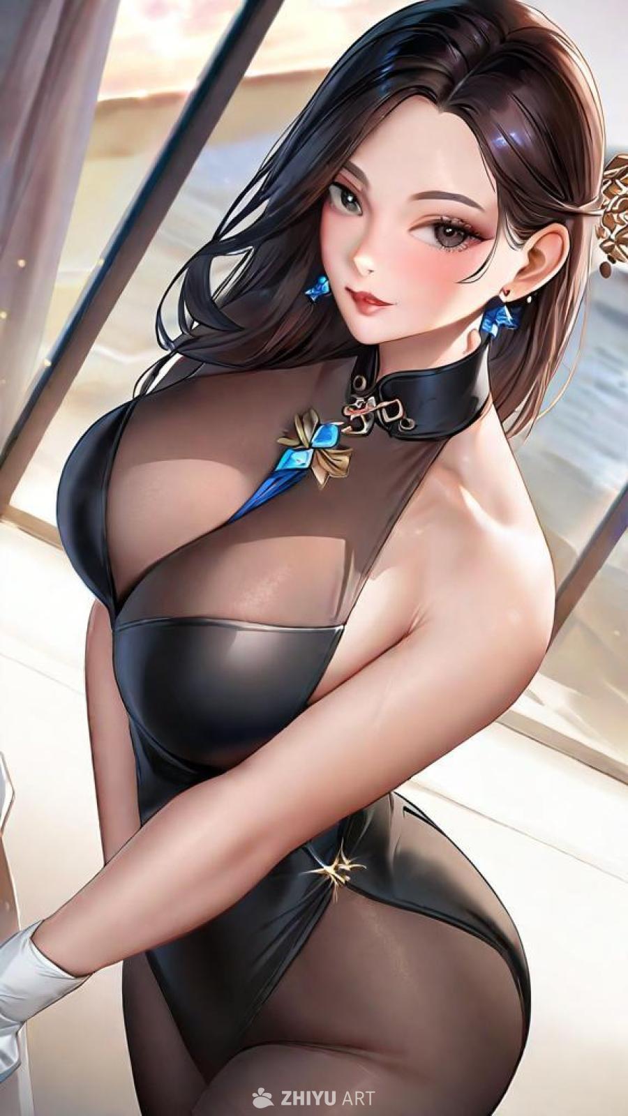 一位年轻的中国女性的数字肖像，具有引人注目和成熟的