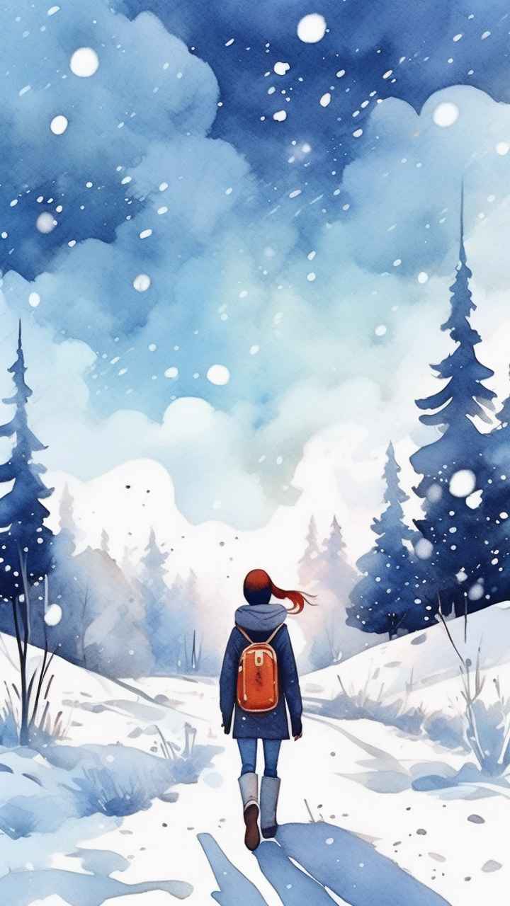 冬季背景图插画雪山雪景 46