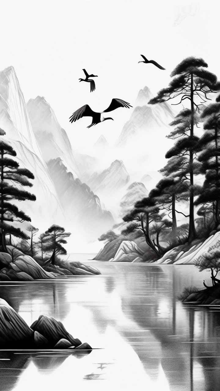 国风山水鹤插画背景 60