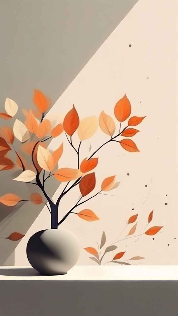 极简主义元素花朵和树枝插画