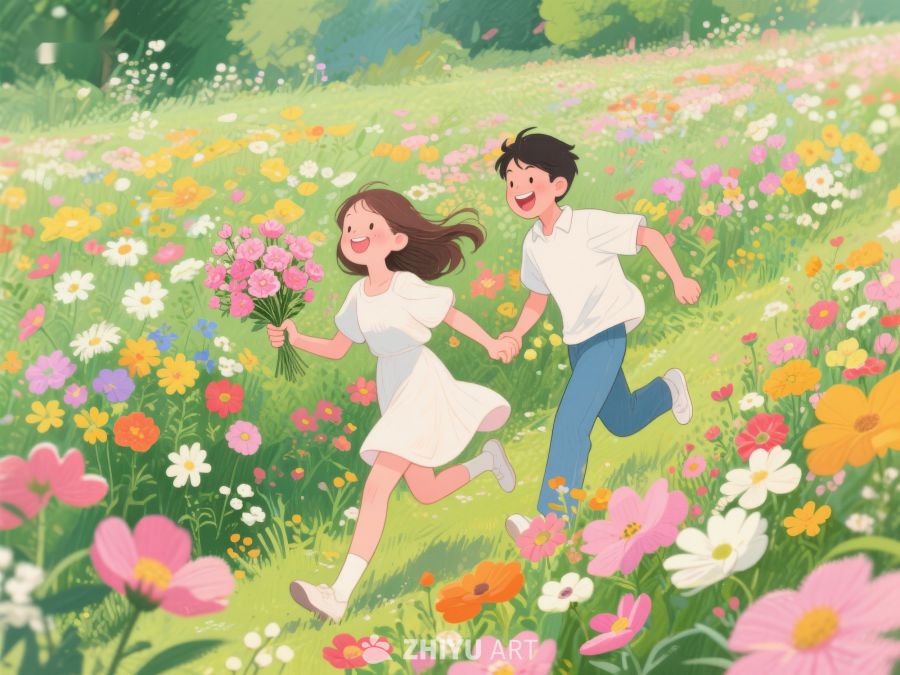 花田中奔跑的男女 344