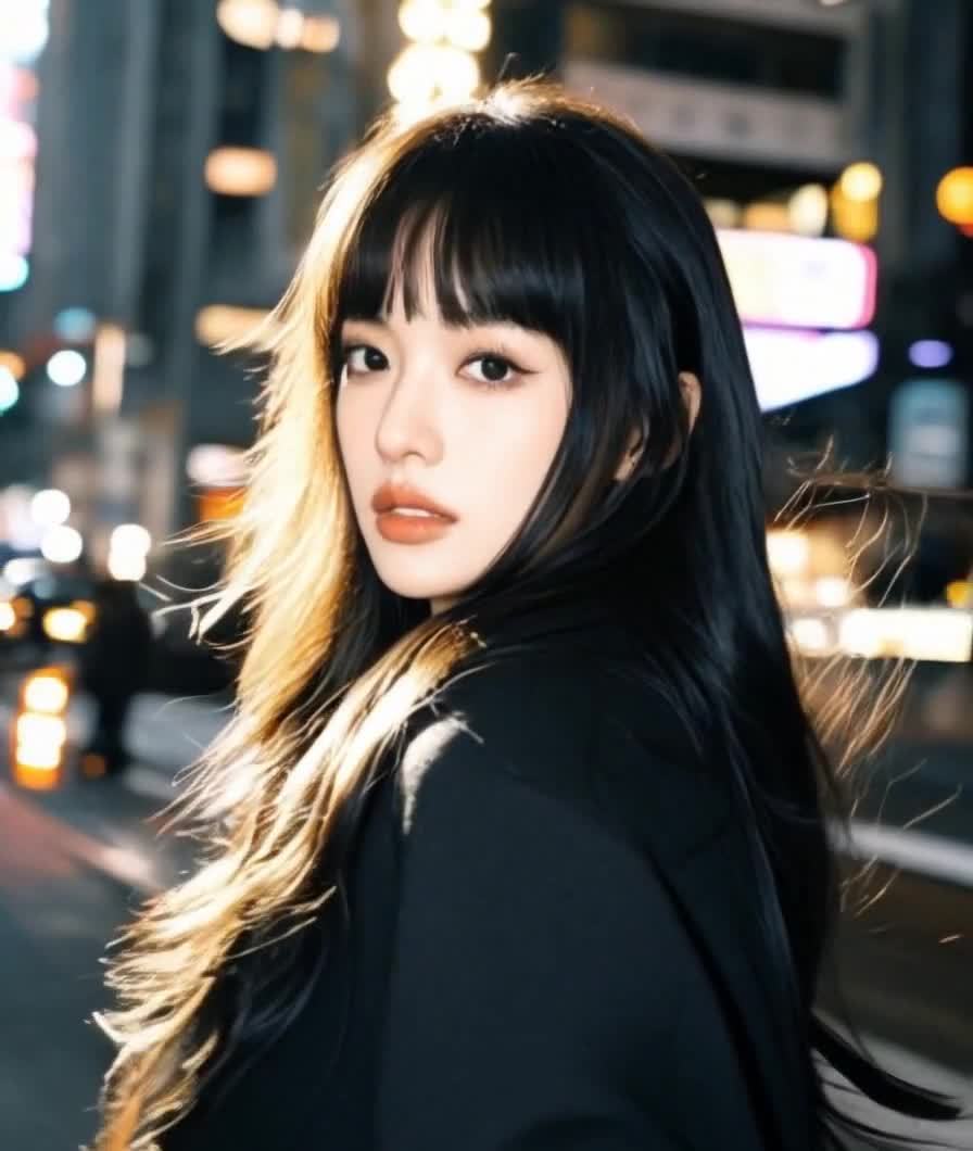 一名留着黑色长发、化着精致妆容的年轻女子出现在闹市