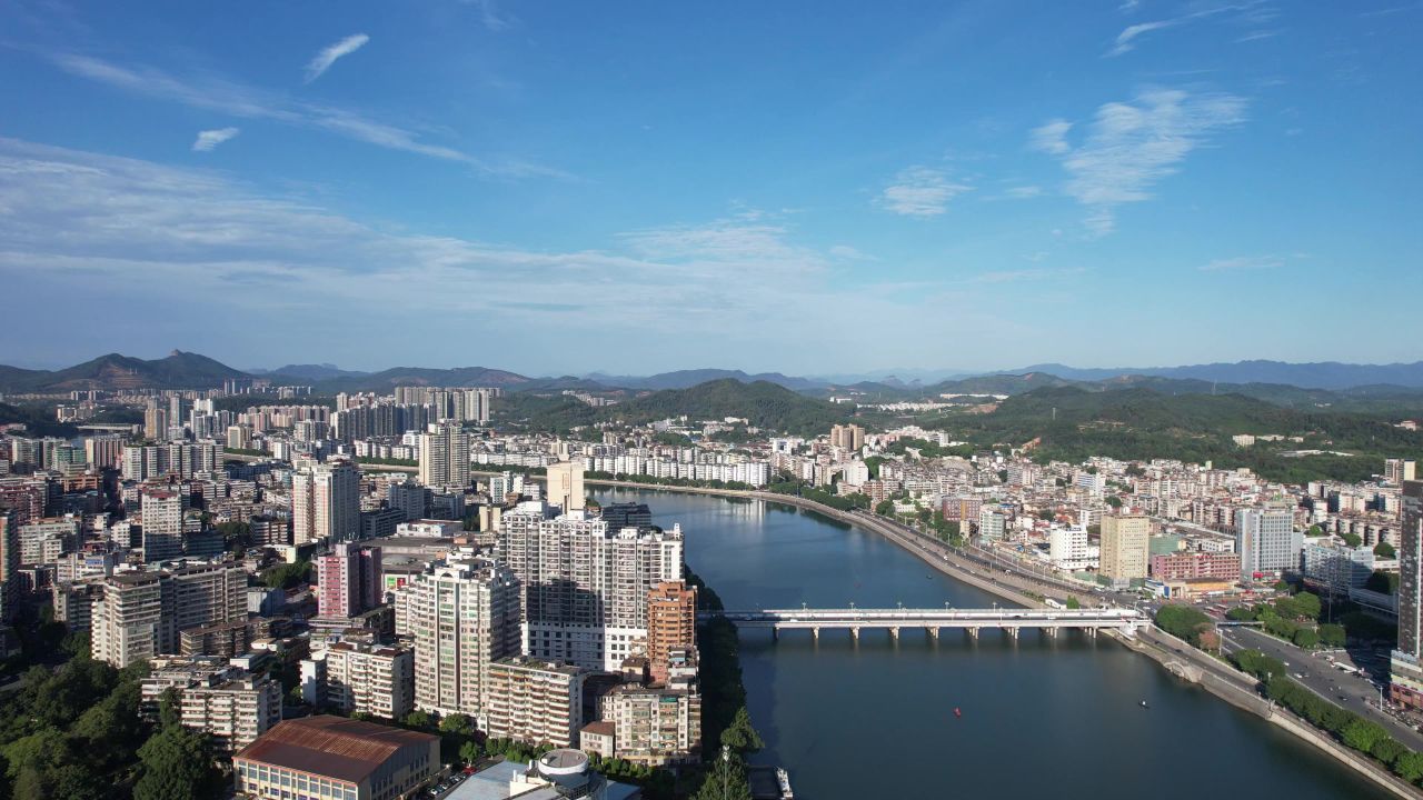 广东韶关北江浈江城市风光航拍 