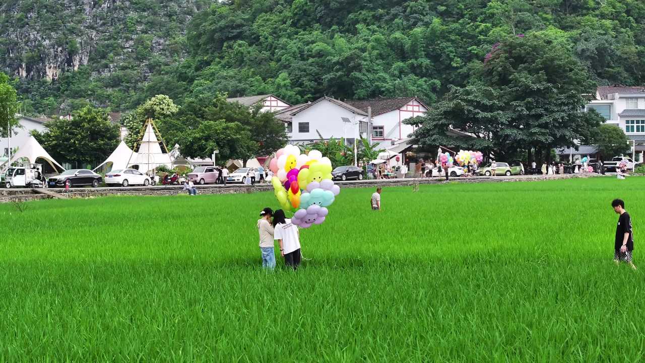航拍贵州万峰林乡村旅游夏日稻田自然风光