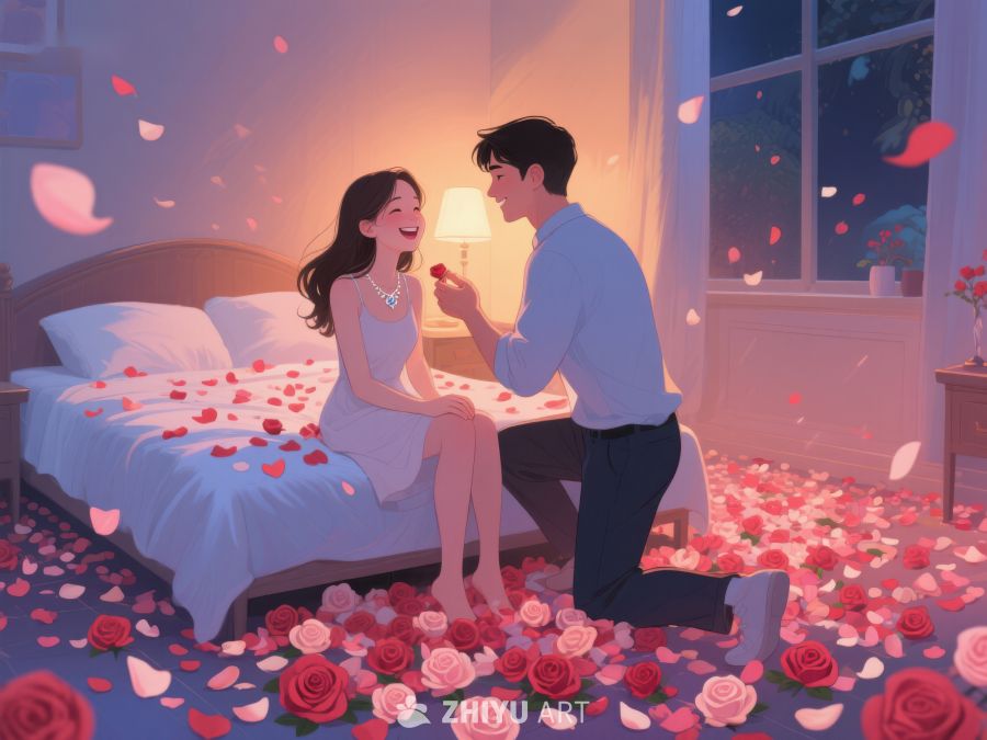 浪漫求婚场景，花瓣铺满房间 411