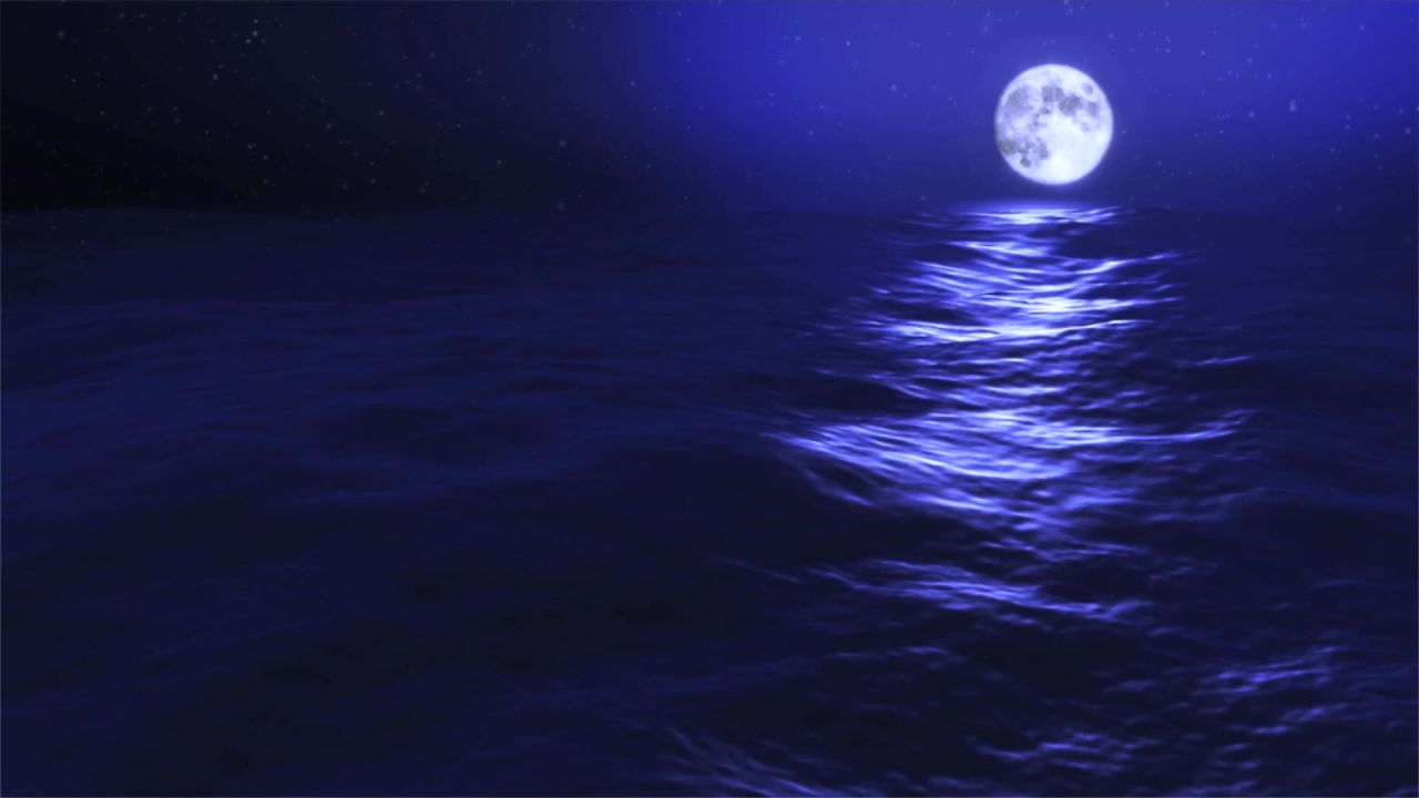 唯美大海上升月亮白月光蓝色夜空圆月明月大屏幕舞台LED视频  78