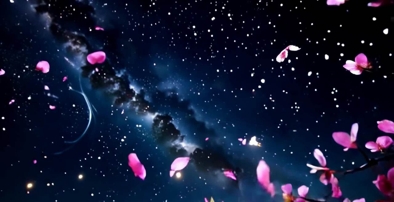星空花瓣飘落的浪漫夜晚