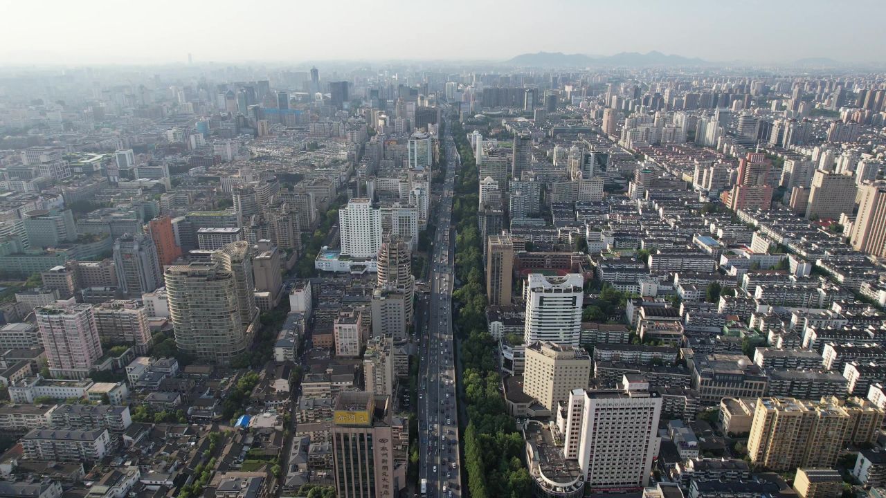 杭州城市风光交通高架桥航拍 