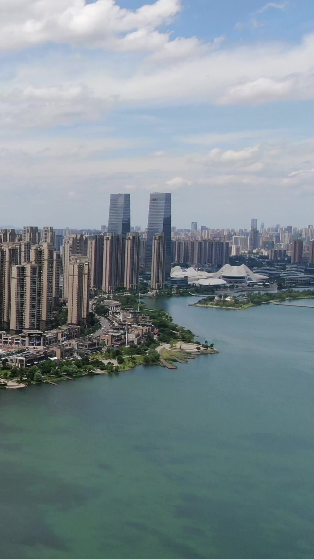 城市航拍湖南长沙梅溪湖风光