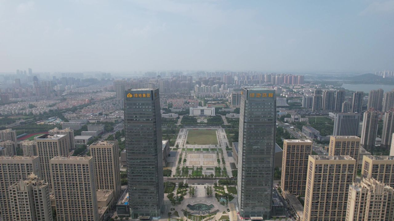 安徽蚌埠绿地双子塔市政府航拍  