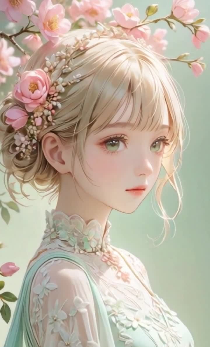 一个上半身的女性肖像，她穿着一件长款白色连衣裙，背