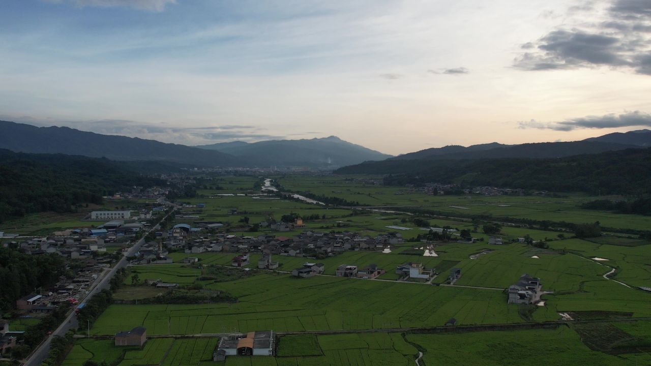 乡村振兴 美丽的水稻田和村庄