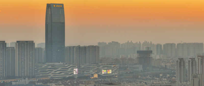 航拍昆山城市冬日日落风光建筑大景 14