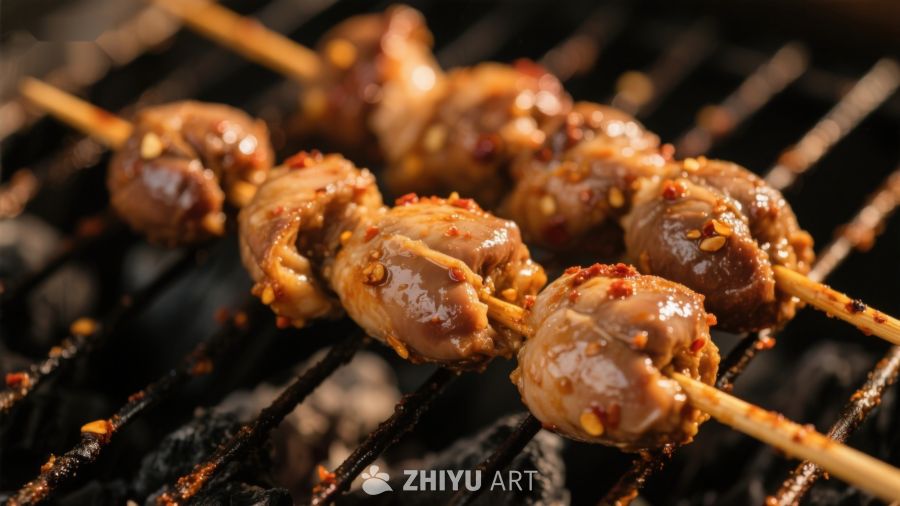 烤串上的美味鸡肉