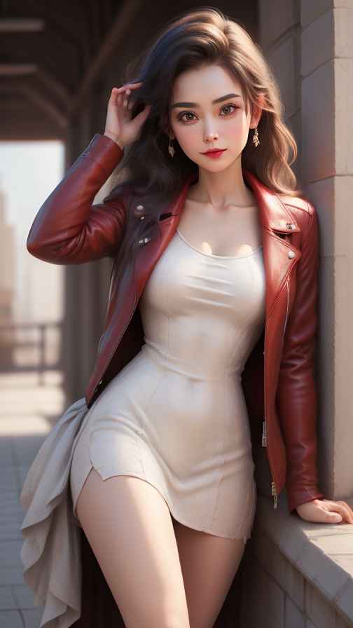 红色皮衣美女