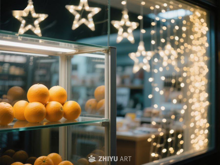 橱窗里的橙子与节日灯光 183
