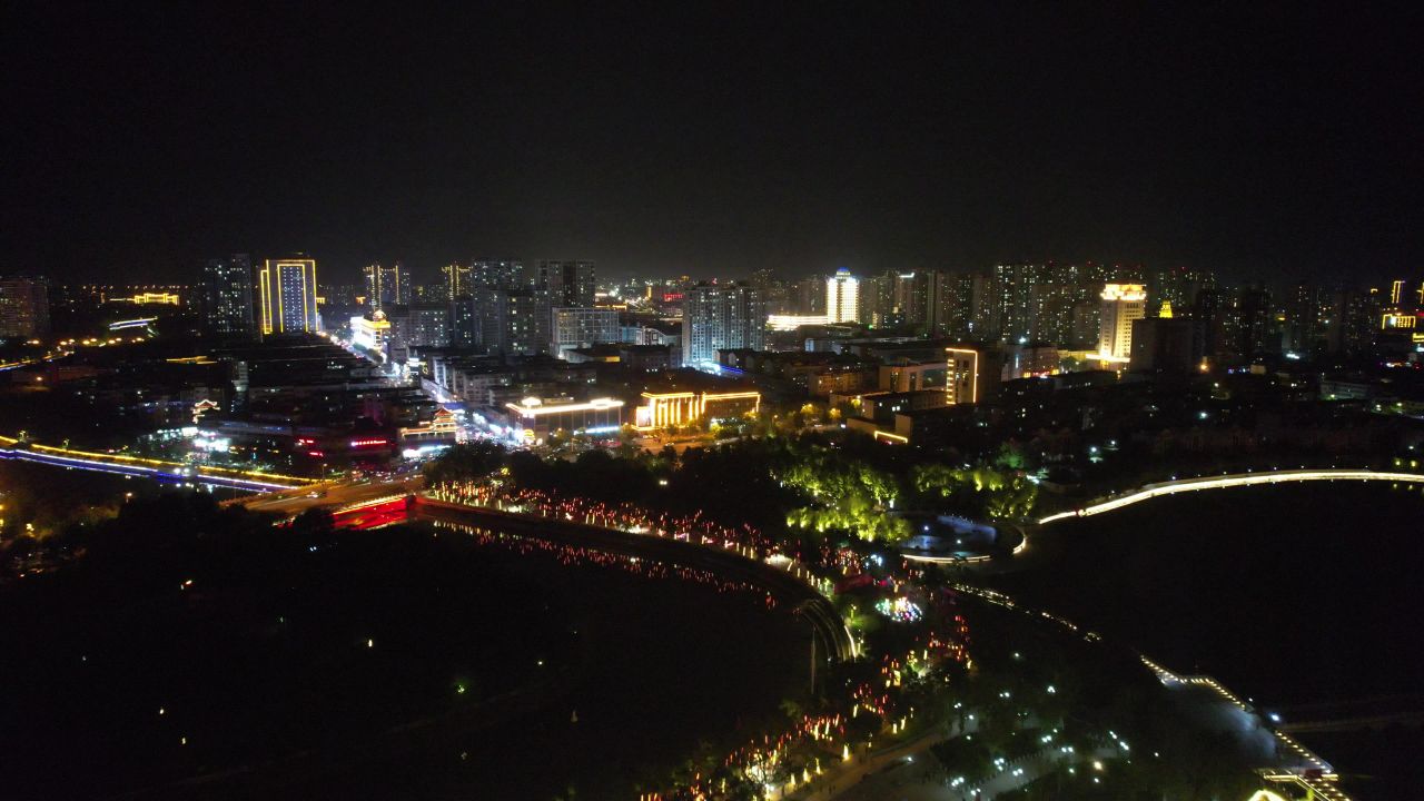 河北沧州城市夜景灯光航拍