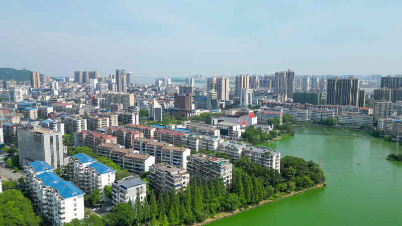  航拍湖北鄂州城市风光