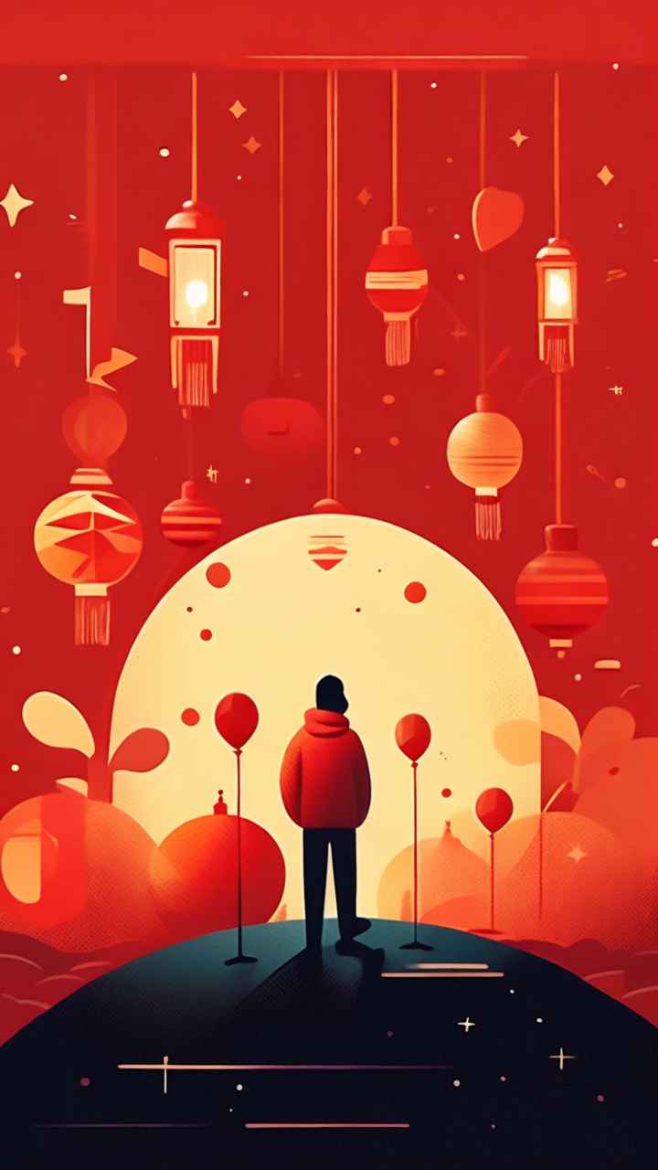 过年春节猜灯谜简约插画 9