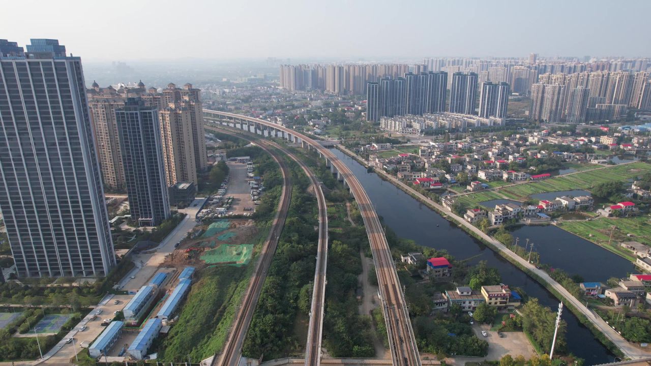 湖南湘潭城市风光交通建筑航拍