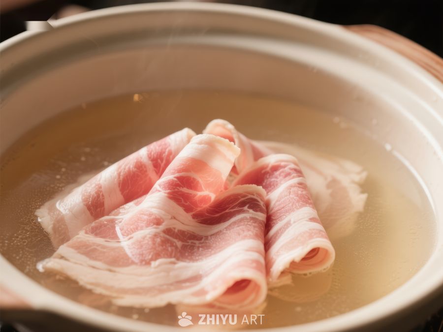 涮锅中的薄切肉片 672