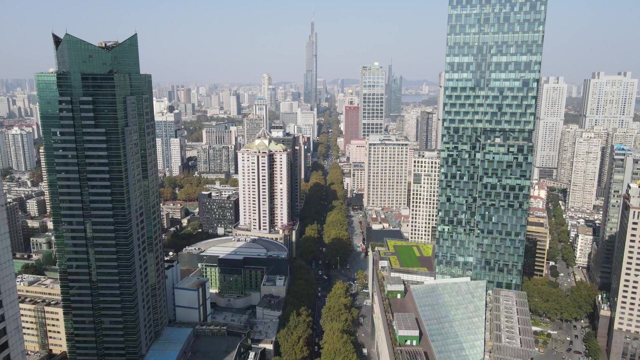 江苏南京阅江楼地标建筑航拍 