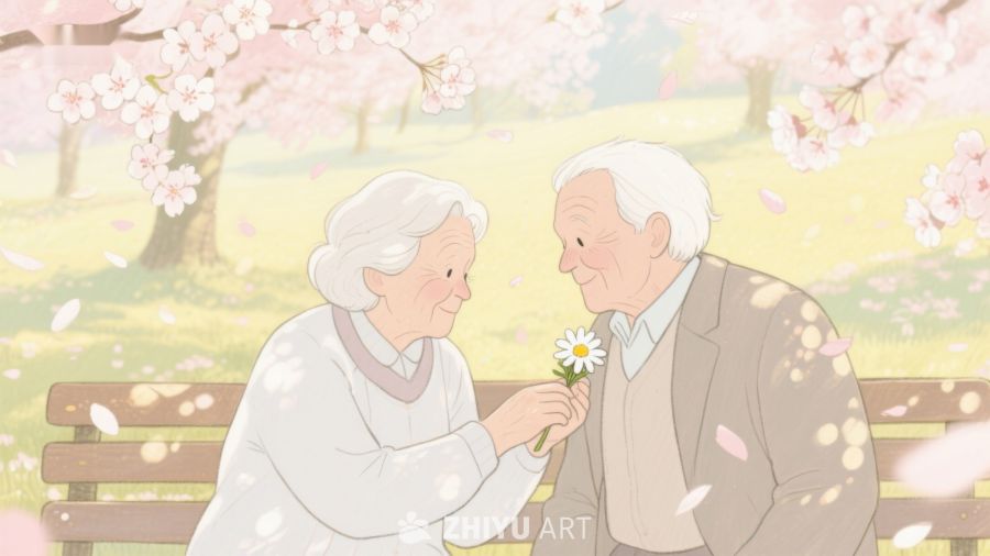 老人公园赏花，温馨互动 221