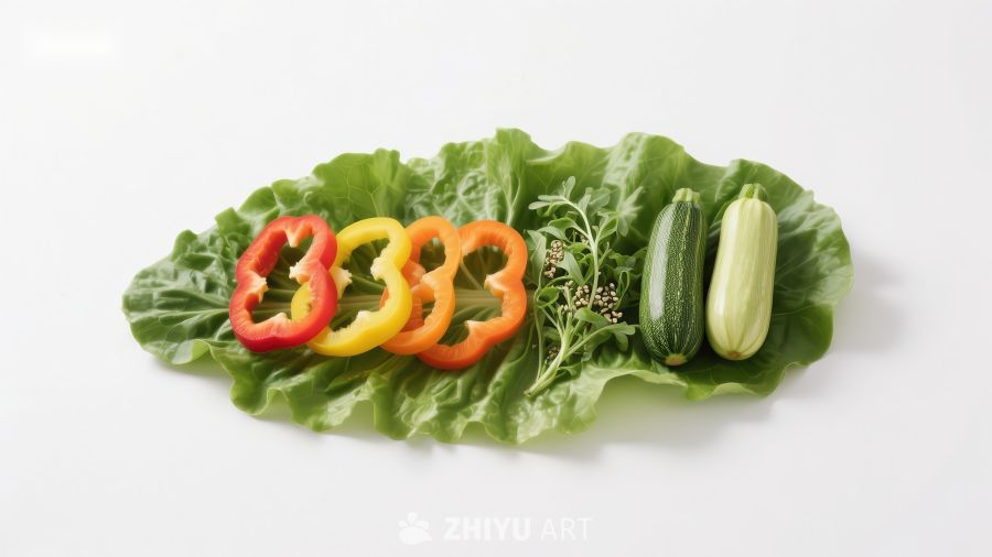 新鲜蔬菜拼盘：彩椒、黄瓜与香草