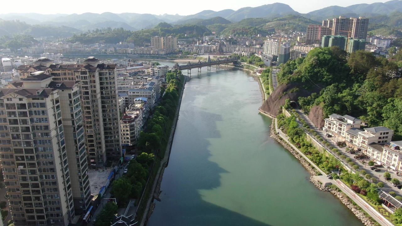 湖南新晃侗族自治县城市风光旅游景区航拍 