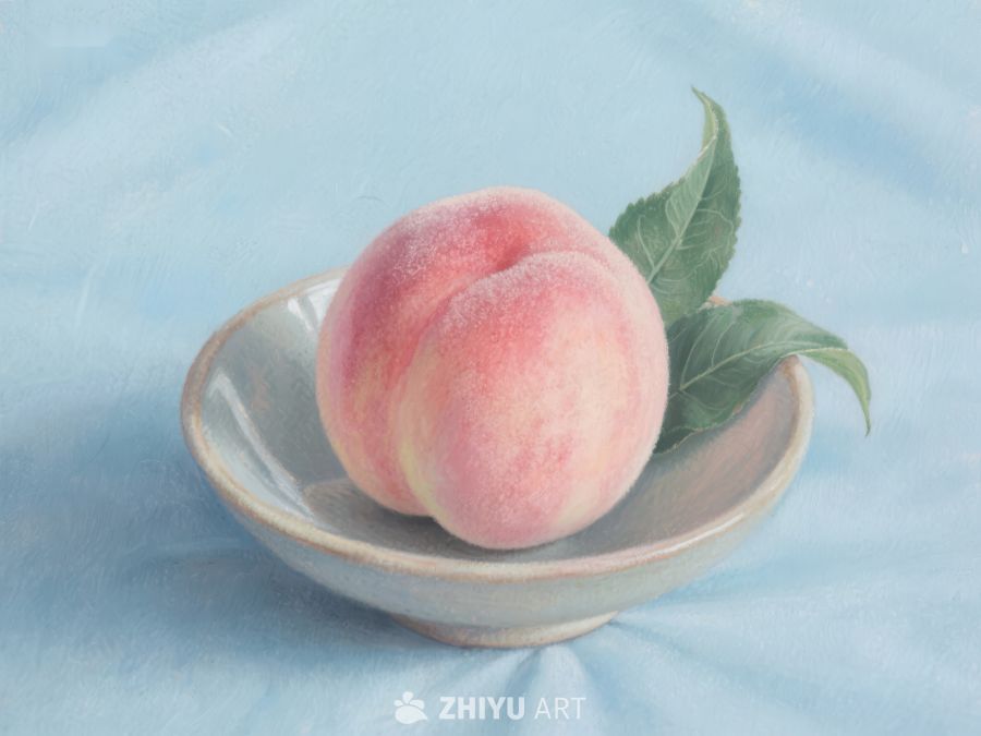 盘中桃子与绿叶 266
