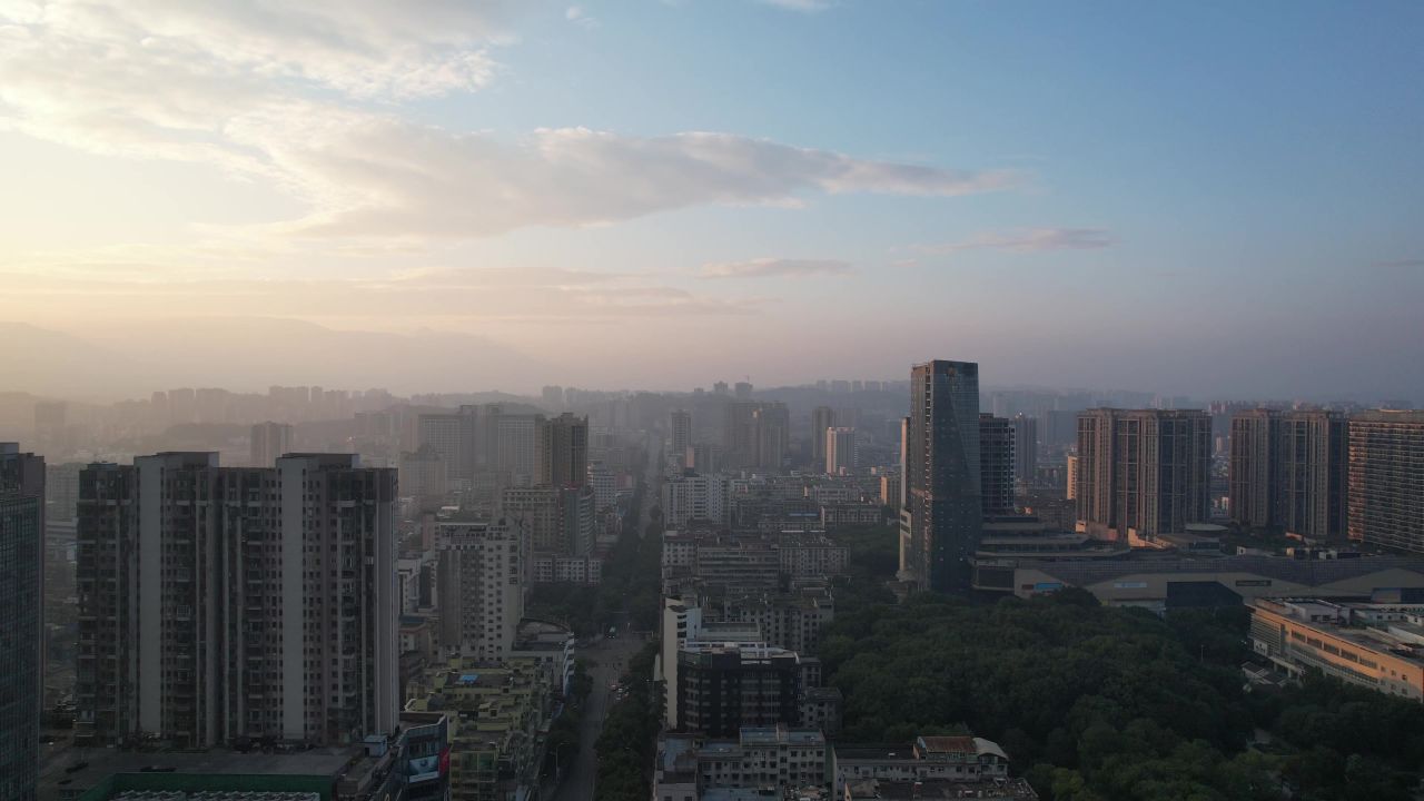 湖南郴州清晨日出航拍