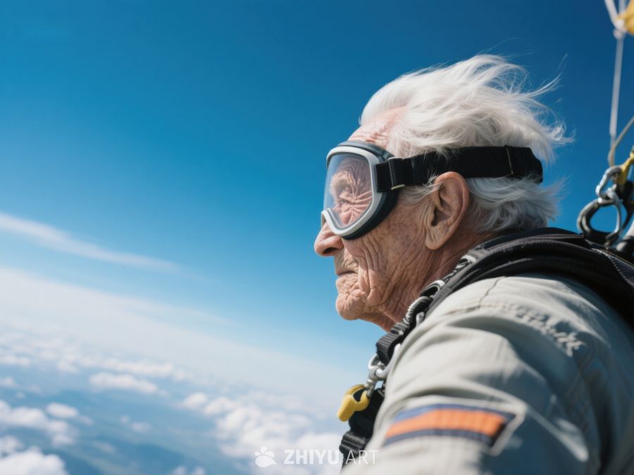 高龄老人高空跳伞 80