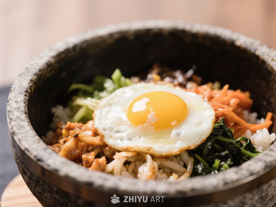 石锅拌饭：鲜嫩煎蛋与丰富配菜 564