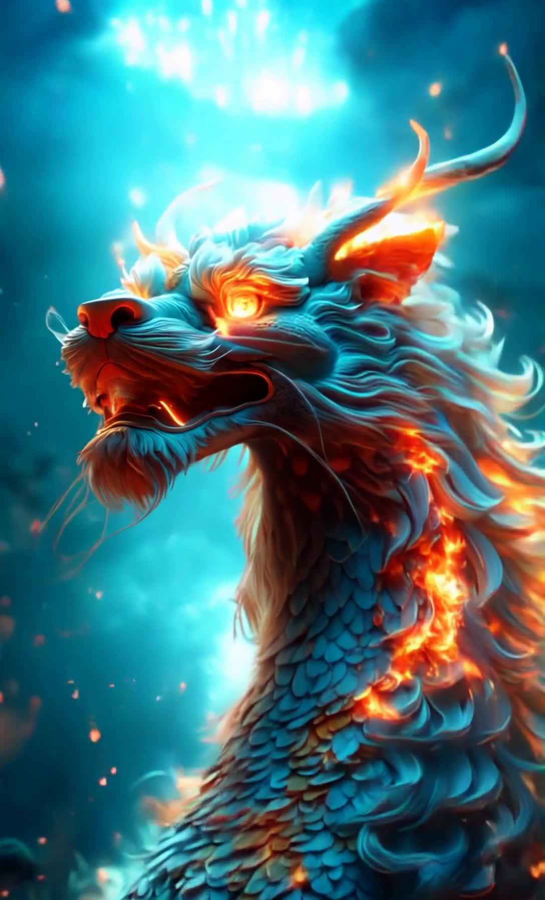 火焰鬃毛青蓝龙的威严肖像