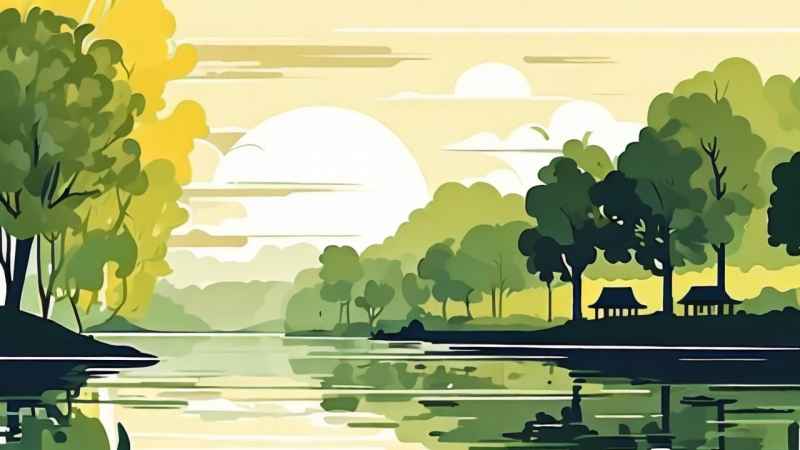 河边柳树插画风景图 10